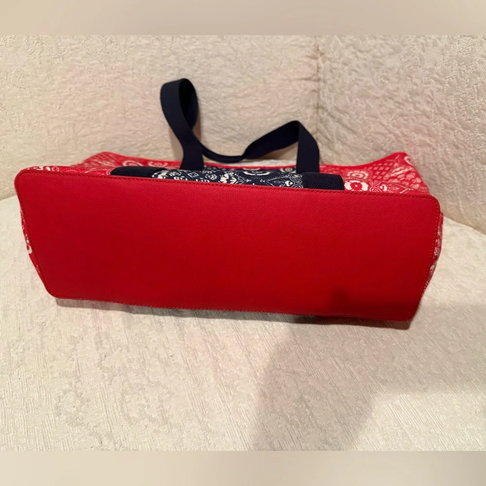 Talbots Canvas Tote Red White Blue Hankerchief Print Purse w Pockets Mag Closure